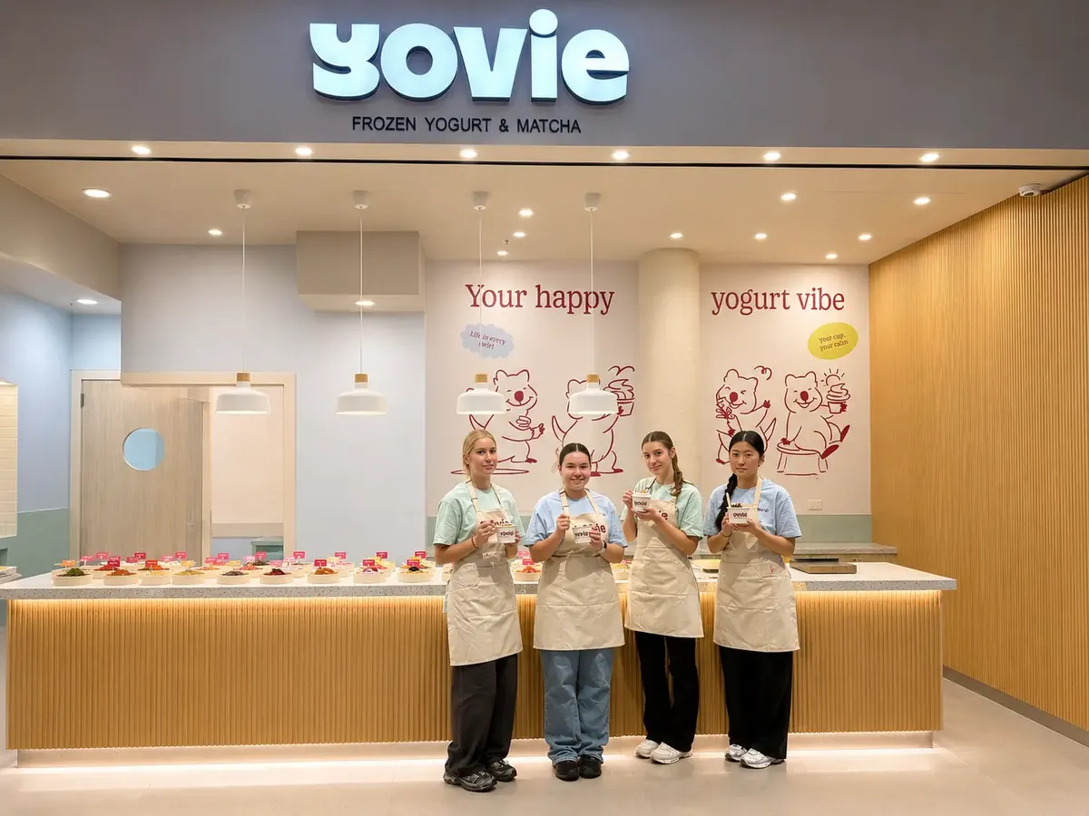YOVIE team behind the topping counter in store